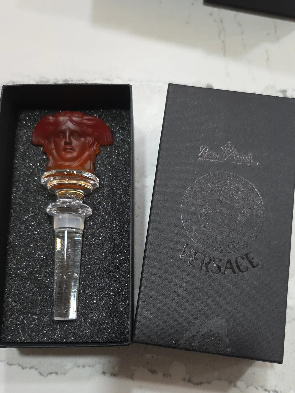 VERSACE ROSENTHAL MEDUSA Wine Stop Amber Crystal NEW